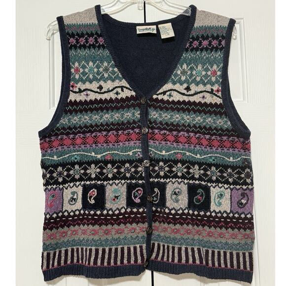 Vintage Northern Reflections Navy Blue Fair Isle Sweater Vest, Size L - Picture 1 of 4